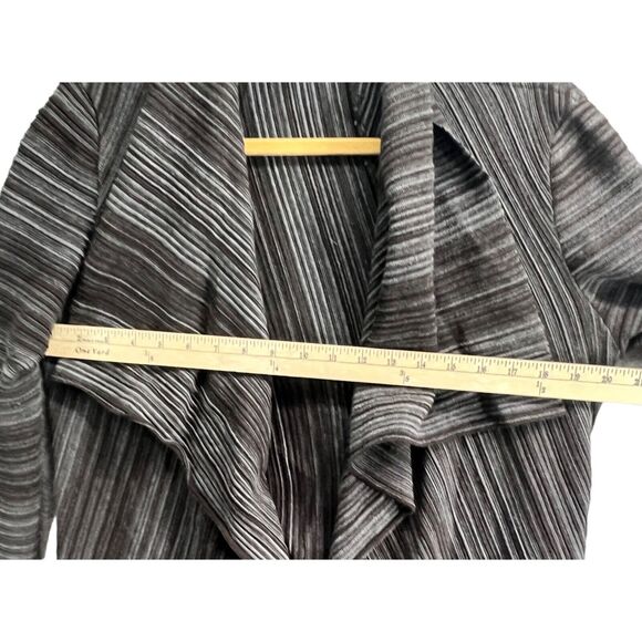 Fusun Cardigan Sweater L Brown Gray Abstract Stripe Merino Wool Open Lagenlook - Picture 5 of 16